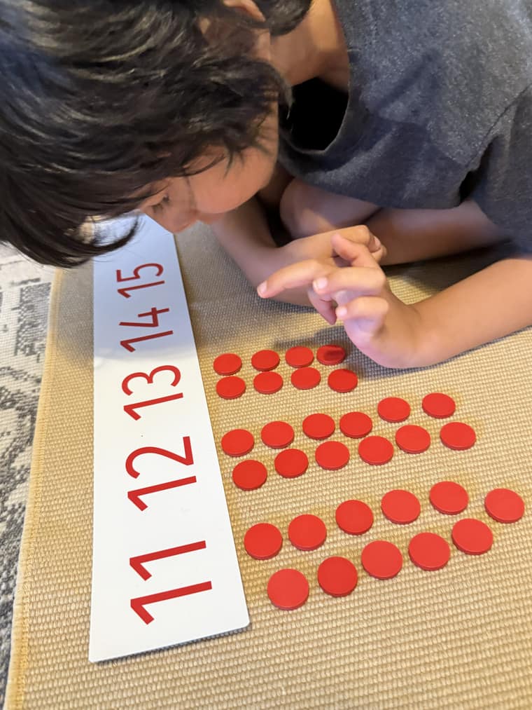 A child working with Montessori materials